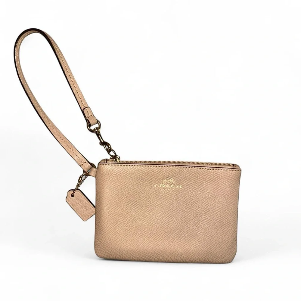 Coach Pebbled Leather Wristlet in Tan